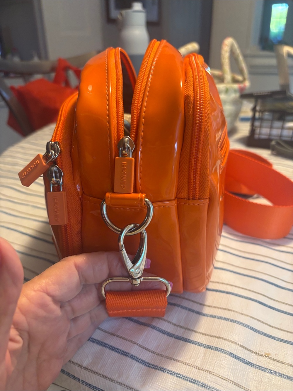 Glossy Orange Patent Crossbody Bag for Women - Picture 4 of 9